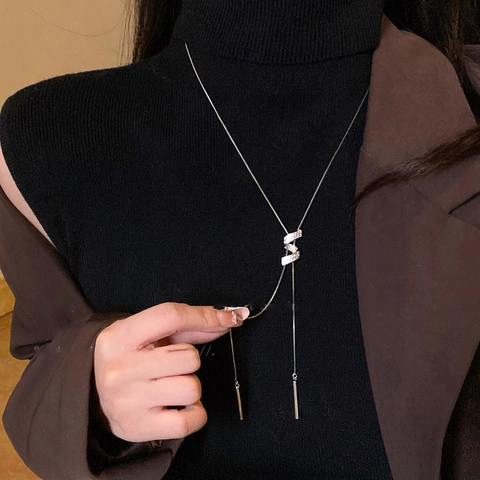 Collar Lariat Cobre Colgante S Retorcido Circón Borla Larga Cadena Y Joyería De Moda Minimalista Mujer