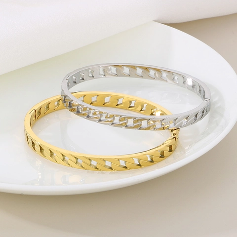 Brazalete Hueco Patrón Cadena Cuban Acero Inoxidable Bisagra Joyería Minimalista Regalo Para Mujer