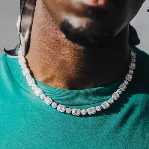 Collana Tennis Rame Zircone Pietre Tonde Rettangolari Iced Out Hip Hop Gioielli Di Moda Per Uomini Donne Uso Quotidiano