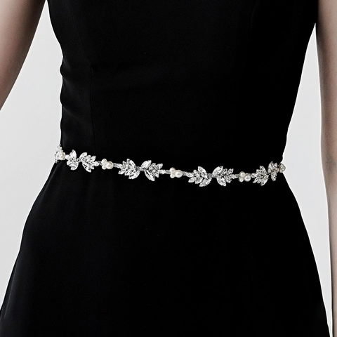 Elegante Cintura da Sposa con Strass e Künstliche Perle Catena da Vita in Metallo Argento Foglia per Abito da Sposa Festa Donna