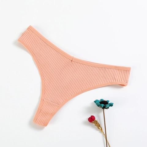 Cotton Ribbed Thongs Breathable Low Waist T-Back Panties For Women Sexy Elastic Soft Underwear