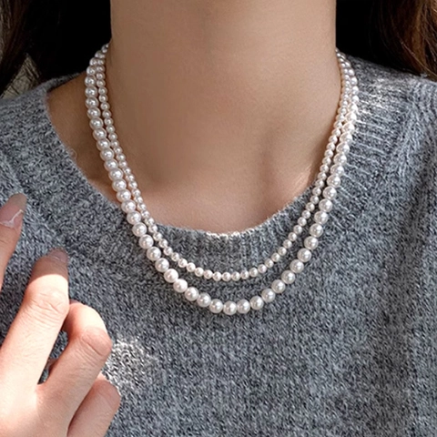 Collana di Perle Artificiali Elegante Francese per Donna Gioielli in Lega Minimalista con Catena a Clavicola Choker a Goccia con Perle Bianche Rotonde