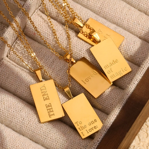 Roestvrij Stalen 18K Vergulde Ketting Gegraveerd Rechthoekige Hanger Citaat Mode Sieraden Vrouwen Minimalisme