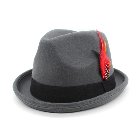Vintage Fedora Hat Wool Felt Trilby With Feather Decoration Ribbon Band British Style Jazz Cap For Men Women