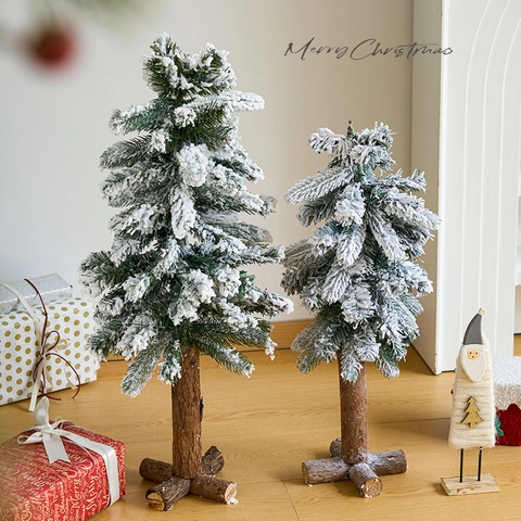 Mini Albero Di Natale Artificiale Innevato Pino Con Base In Legno Decorazione Da Tavolo Per Casa Ufficio Vacanze Stile Nordico