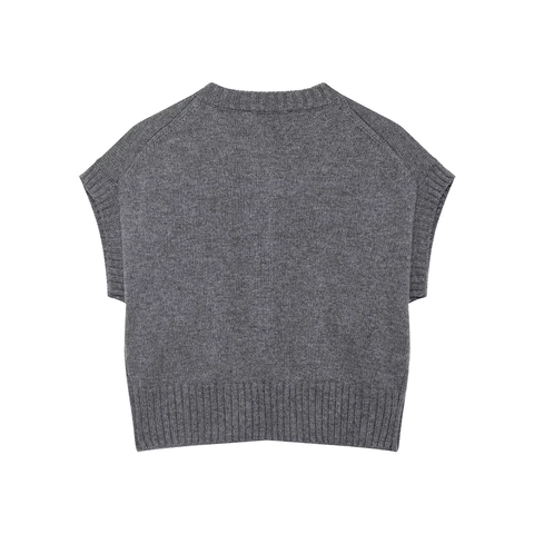 Women Knitted Vest Button Up Round Neck Sleeveless Sweater Cardigan With Flap Pockets Solid Color Slim Fit Casual Elegant