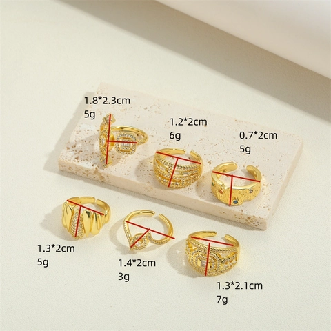 Französischer Vintage Unregelmäßiger Geometrischer Offener Verstellbarer Kupferring Für Damen Gold Vergoldet Zirkonia Eingelegt Mode Schmuck Fingerring