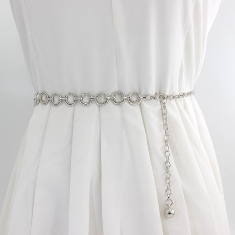 Women Metal Chain Belt Round Ring Adjustable Waist Link For Dress Suit Alloy Decoration Elegant