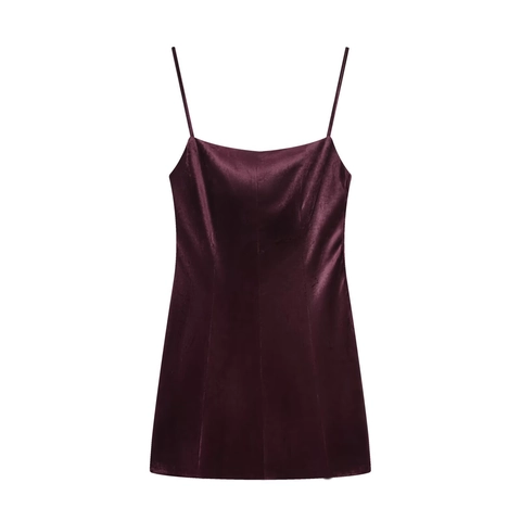 Robe Courte Mini En Velours À Bretelles Sans Manches Dos Nu Sexy Soirée Pour Femmes Violet