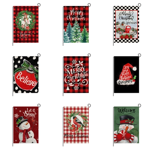 Weihnachten Gartenflagge Leinen Outdoor Hof Deko Feiertag Vertikale Banner Buffalo Plaid Weihnachtsmann Schneemann Dekoration