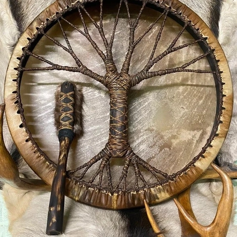 Shaman Drum Tree Of Life Design Handmade Ethic Style Frame Drum With Wood Drumstick For Meditation Healing Home Decor
