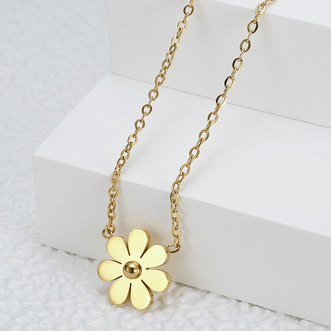 Edelstahl Gold Gänseblümchen Halskette Für Damen Mode Minimalistisch Sonnenblume Anhänger Elegante Blume Schmuck