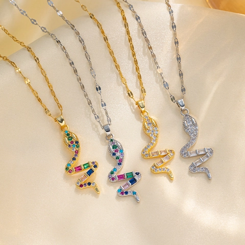 Hip Hop Punk Schlange Anhänger Halskette Edelstahl Titanstahl Zirkonia Tierform Trendy Chic Schmuck Für Damen