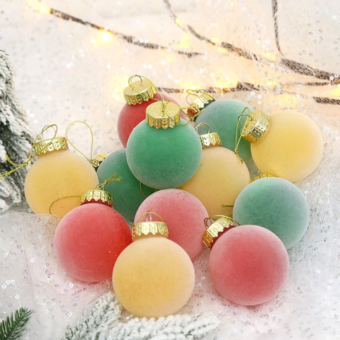 Weihnachtsbaumkugeln Beflockte Samttextur Hängende Dekorative Kugeln Aluminiumkappe Elegante Weihnachtsbaum Deko