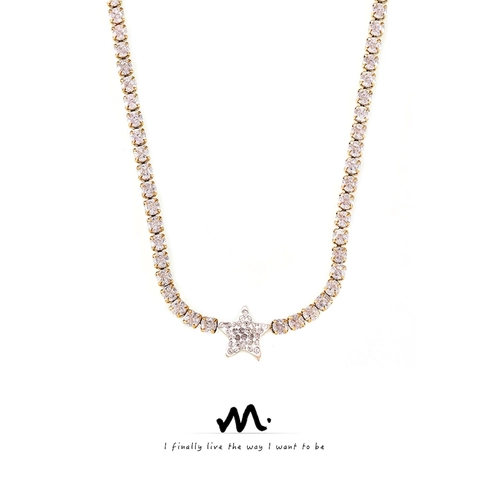 Sweet Fashion Star Pendant Necklace Titanium Steel Zirconia Gold Plated 18K Gold Geometric Choker Jewelry For Women Gift