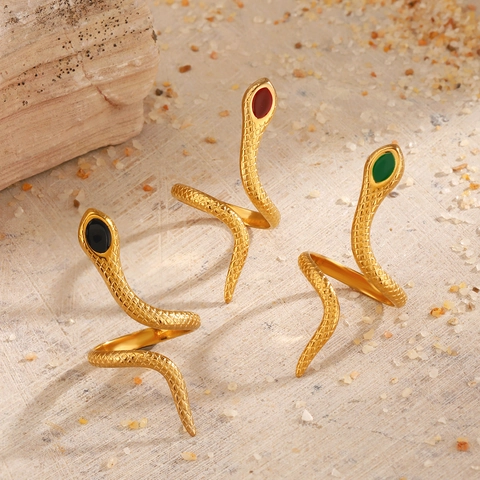 Anillo A Serpente In Acciaio Inossidabile Placcato Oro Sottovuoto Anello Aperto Regolabile Per Donna