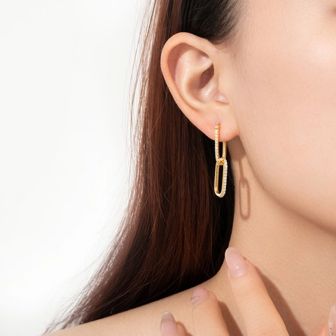 Geometric Double Circle Link Ear Studs 925 Sterling Silver Earring Post Gold Plated Black White Zirconia Fashion Jewelry