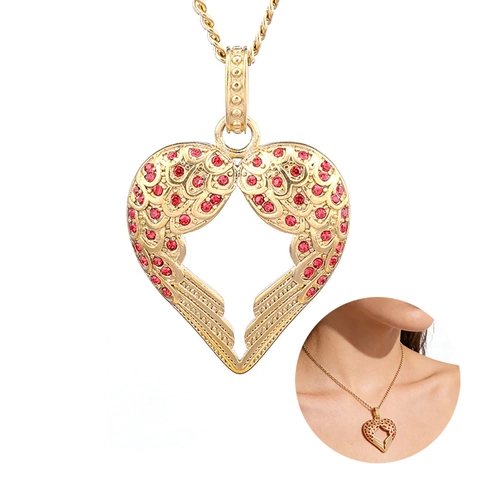 Angel Wings Herz Anhänger Halskette Mit Edelstahl Roter Rhinestone Vergoldet Romantischer Modeschmuck Für Damen
