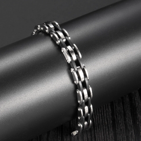 Pulsera Para Hombre De Acero Inoxidable Y Silicona Diseño De Cadena De Moto Bicicleta Estilo Retro Industrial Punk