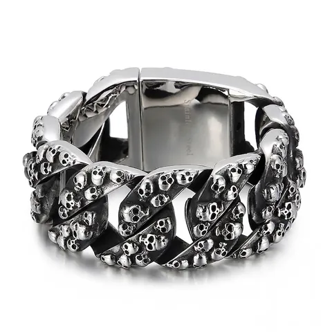 Bracciale Da Uomo Punk Rock Teschio Catena Cubana Acciaio Inossidabile 316L Vintage Rilievo Gioielli Biker
