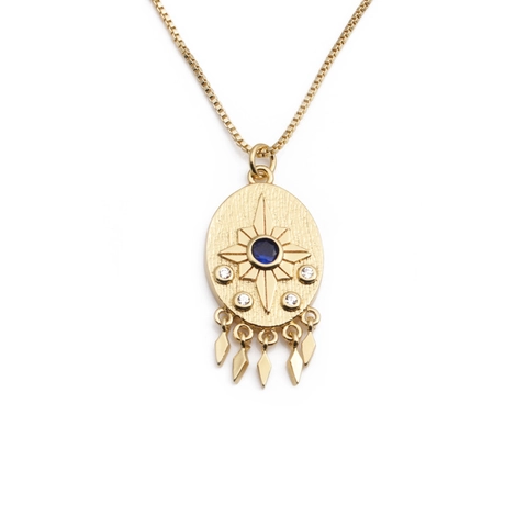 Κολιέ Με Μενταγιόν Evil Eye Χάλκινο Επιχρυσωμένο Μπλε Ζιργκόν Αστέρι Φούντα Boho Κοσμήματα Για Γυναίκες