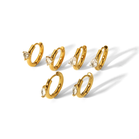 Creolen Edelstahl 18K Vergoldet Zirkonia Herz Wassertropfen Marquise Form Minimalistischer Eleganter Schmuck Damen