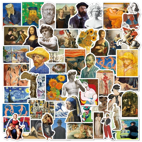 Autocollants de Peinture à l'Huile Artistique Van Gogh Mona Lisa Chef-d'œuvre PVC Graffiti Décalcomanies pour Bagages Ordinateur