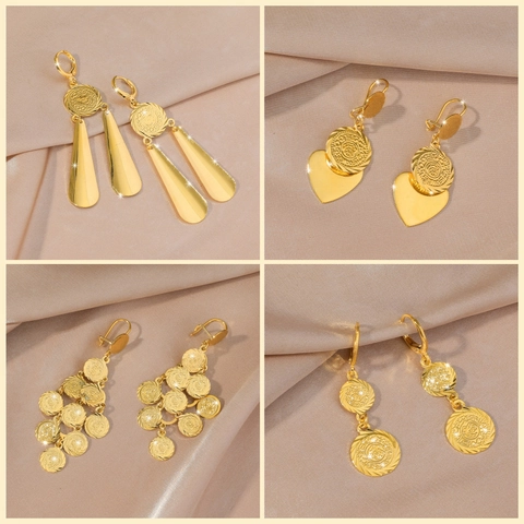 Vintage Böhmische Vergoldete Kupfer Münze Ohrhänger Herz Quaste Hohl Dangle Schmuck Ethno Stil Für Damen