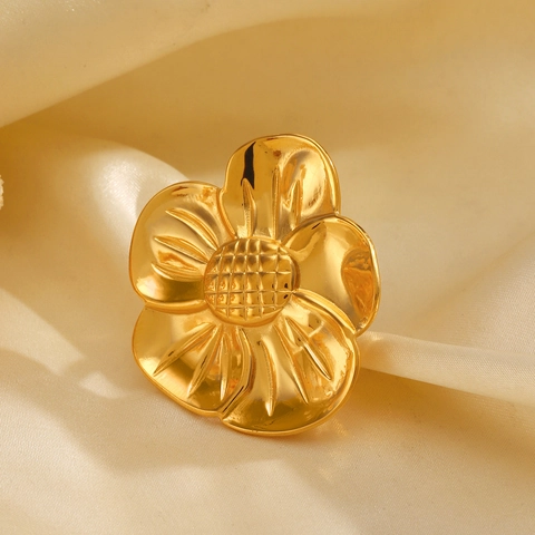 Blumenring Übertriebener 18K Vergoldeter Edelstahl Statement Schmuck Für Damen Ins Stil Vintage Schwer Texturiert