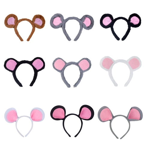 Plush Mouse Ears Headband Bow Tie Tail Costume Accessories Halloween Cosplay Party Hair Hoop For Kids Adults Dress Up