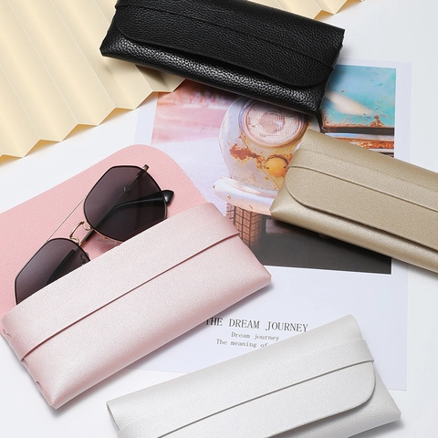 Portable Sunglasses Case PU Leather Soft Protective Glasses Pouch Envelope Flip Top Textured Eyewear Storage For Travel