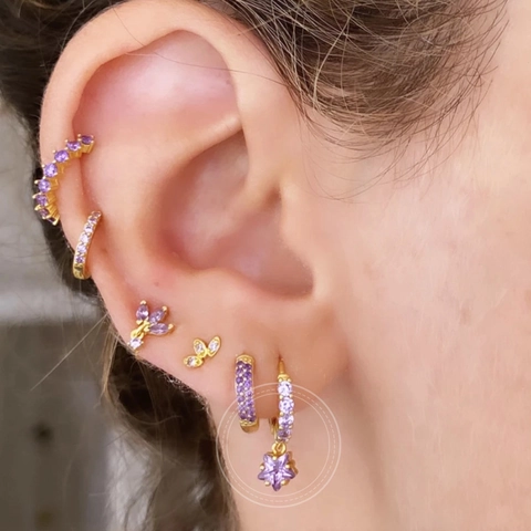 Orecchini a Cerchio con Stella in Zirconia in Rame Con Perno in Argento Sterling 925 Vintage Geometrici Intarsiati Gioielli Donna