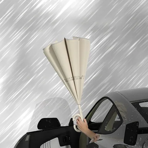 Parapluie Inversé Poignée En C Coupe-Vent Double Couche Tissu Ponge Autoportant Pour Voiture Voyage Pluie Soleil