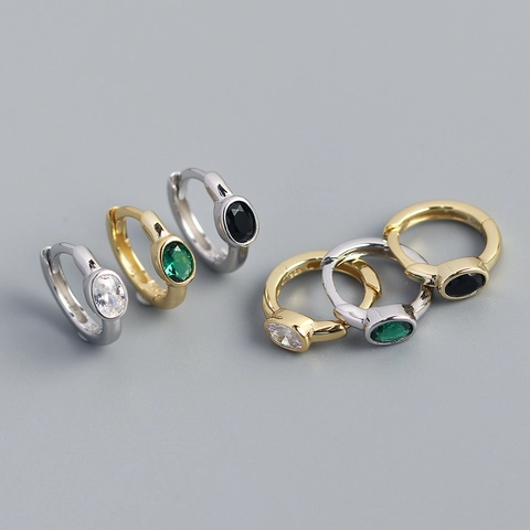 925 Sterling Silver Hoop Earrings Oval Zircon Minimalist Huggie Earrings Fashion Jewelry Women Elegant Dainty Simple Style