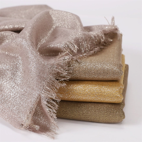 Women Shimmering Metallic Thread Scarf Shawl Elegant Solid Color Viscose Rayon Wrap With Frayed Tassel Edges For Party Wedding Banquet