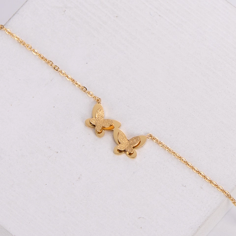 Collana Con Pendente A Farfalla Acciaio Inossidabile Opaco Sabbiato Placcato Oro Catena Clavicola Minimalista Da Donna