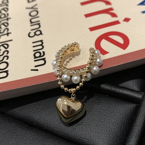 Ohrmanschetten Legierung Strass Künstliche Perle Herz Quaste Kein Piercing Clip On C-Form Französisch Vintage Elegant Schmuck