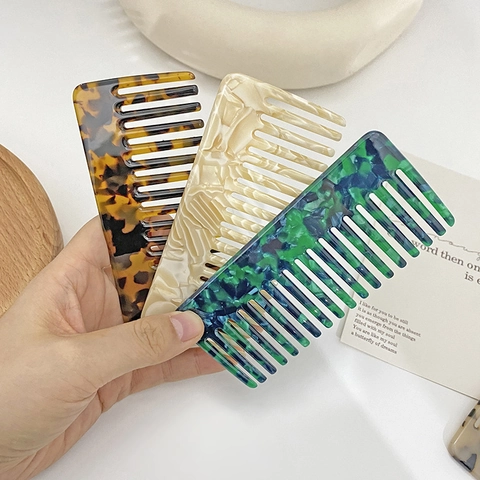 Vintage Acetate Wide Tooth Hair Comb Korean INS Style Colorful Marble Tortoiseshell Detangling Massage Brush Women