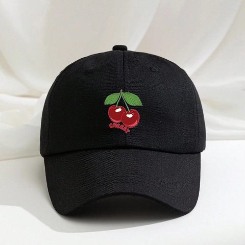 Polyester Honkbalpet Met Kersengeborduurde Verstelbare Ademende Zonbescherming Casual Outdoorhoed Voor Dames