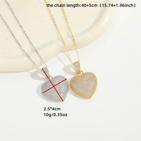 Collar con Colgante de Corazón de Cobre Vintage con Circonia Pavé para Mujer Chapado en Oro Plata Estilo Ins Joyería Elegante