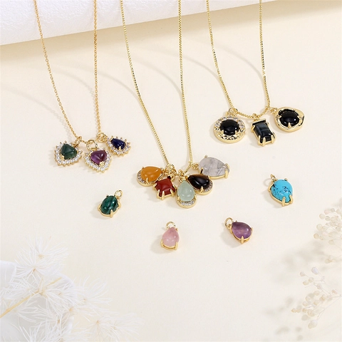 Ciondoli Gioielli DIY Rame Placcato Oro 18K Pietra Naturale Pendenti Cuore Goccia Per Creazione Bracciali Collane