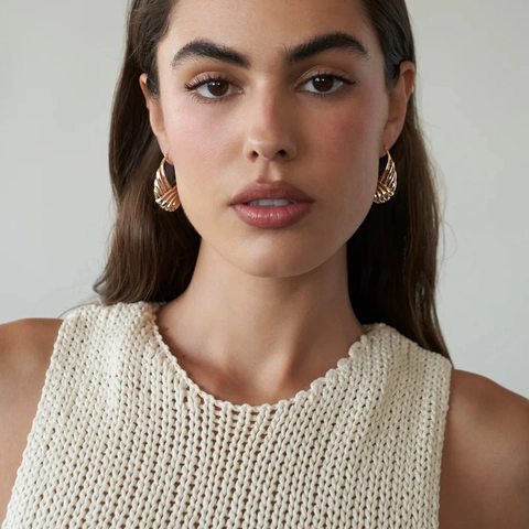 Stainless Steel Hoop Earrings 18K Gold Plated Twisted Wave Texture Geometric Niche High End Jewelry For Women Fashion