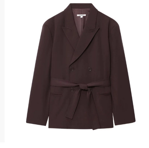 Women Double Breasted Blazer And Pants Set With Belt Solid Color Polyester Casual Elegant Suit