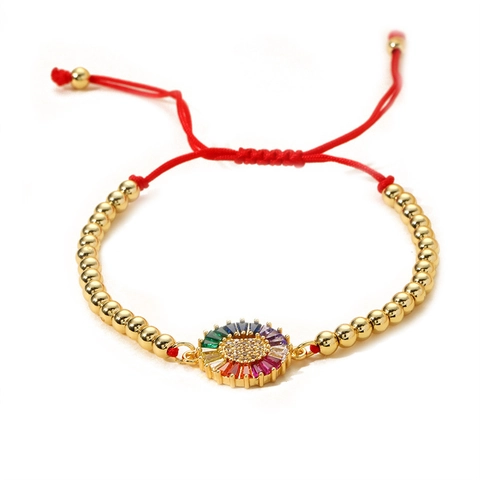 Heart Woven Bracelet With Colorful Zircon Copper Beads Adjustable Red Rope Bohemian Style Jewelry For Women Girls