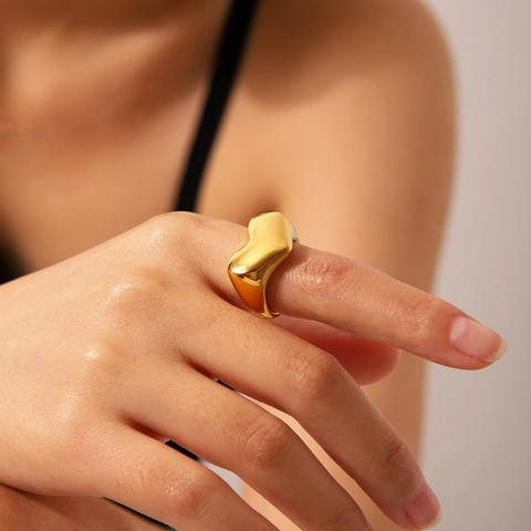 Heart Shape Open Ring Stainless Steel Gold Plated Chunky Minimalist Adjustable Niche Design Fashion Jewelry For Women