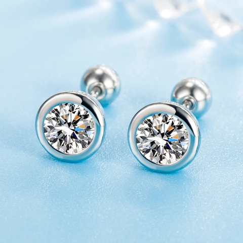 Minimalist Round Cubic Zirconia Stud Earrings Copper Bezel Set Screw Back Ball Threaded Jewelry For Women