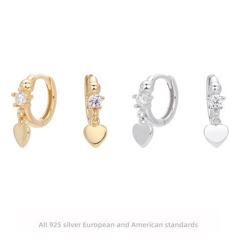 Orecchini Pendenti Cuore Argento 925 Zircone Minimalista Huggie Hoop Gioielli Per Donne Ragazze Regalo
