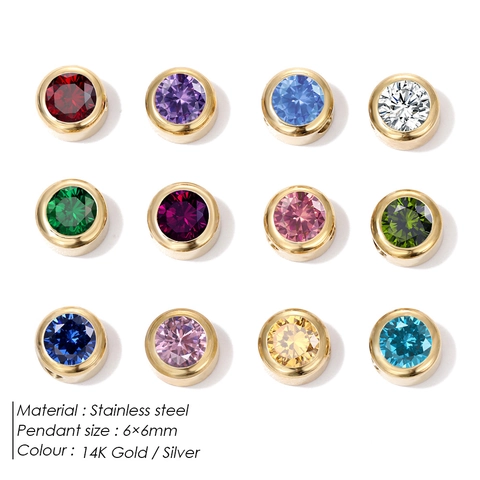 Stainless Steel Round Bezel Birthstone Pendant Charms For DIY Jewelry Making Crystal Rhinestone Birthday Gifts For Women