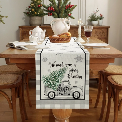 Christmas Table Runner Printed Festive Decorative Tablecloth Polyester Fabric For Holiday Dining Room Home Decor