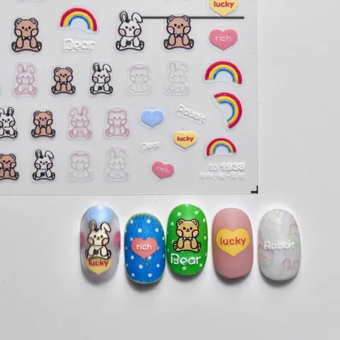 Kawaii Cartoon Bear Rabbit Cat Nail Art Stickers Japanese Style Ultra Thin Adhesive PET Manicure Decals